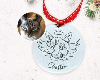 Custom Outline Cat Dog Pet Ornament - Pet Loss Memorial Keepsake Ornament Gift - Angel Pet Personalized from Photo - One Line Drawing  N1327