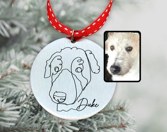 Custom Outline Drawing Dog Cat Portrait Ornament With Name - Pet Loss Memorial Keepsake Ornament - One Line Drawing Dog Cat Pet Gift - N1326