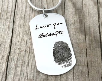 Fingerprint Handwriting Keychain - Handwriting Keychain - Handwritten Note - Actual Fingerprint - Keychain Him - Father's Day Gift - 1497