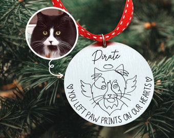 Custom Outline Portrait Cat Dog Pet Ornament - Pet Loss Memorial Keepsake Ornament Gift - You Left Paw Prints On Our Hearts Gift - N1328
