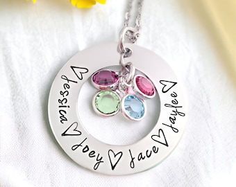 Personalized Name and Birthstone Necklace - Mothers Day - Engraved Necklace - Mom - Children's Names - Mom Jewelry - Custom Names - 1379