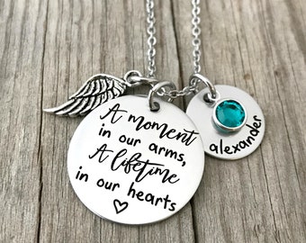 Personalized Memorial Necklace - A Moment In Our Arms,  A Lifetime In Our Hearts - Infant Loss Jewelry- Miscarriage Necklace - Keepsake 1488