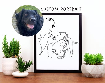 Printable Custom One Line Pet Portrait Drawing - Pet Loss Memorial Gift - Custom Pet Outline Print - Dog Cat Doodle Portrait Sketch Tattoo