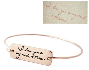 Actual Handwriting - Personalized Rose Gold Plate Bangle - Bracelet - Signature Jewelry - Handwritten Note Keepsake - Mother's Day - 1123