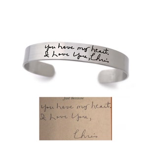 Handwriting Bracelet - Steel Signature Jewelry - Actual Handwriting Cuff - Handwritten Note Keepsake - Handwriting Cuff - Personalized- 1323