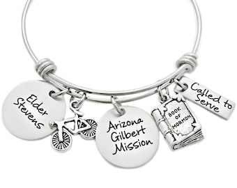 Personalized Missionary Mom Bangle Bracelet - Engraved Jewelry - Expandable Wire Bangle -  LDS Missionary - Called to Serve - Mormon - 1025