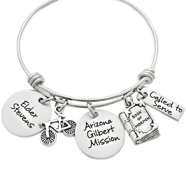 Personalized Missionary Mom Bangle Bracelet - Engraved Jewelry - Expandable Wire Bangle -  LDS Missionary - Called to Serve - Mormon - 1025