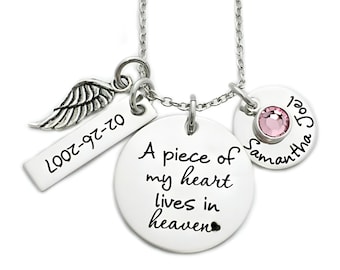 Personalized Memorial Necklace - A Piece of My Heart Lives In Heaven - Miscarriage Remembrance - Miscarriage Necklace - Infant Loss - 1116