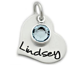 ADD ON - 5/8" x 3/4" heart pendant and Swarovski birthstone crystal - 1341