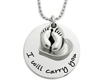 Personalized Memorial Necklace - Engraved Jewelry - I Will Carry You - Infant Child Loss - Pregnancy Loss - Miscarriage Jewelry - 1137