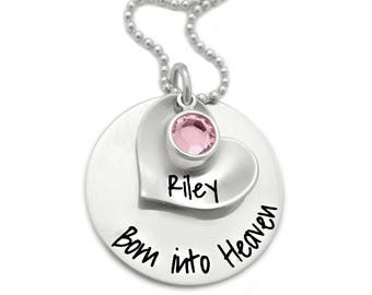 Personalized Infant Baby Memorial Necklace - Born Into Heaven - Infant Loss - Child Loss - Baby Loss - Pregnancy Loss - Miscarriage - 1120