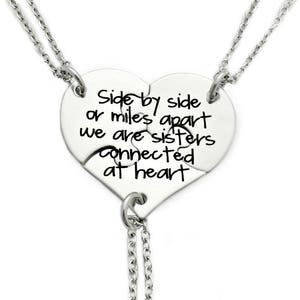 3 Best Friend Necklace - Side By Side Or Miles Apart Puzzle Piece Heart - Engraved Jewelry - Best Friends Necklace - Friends Puzzle - 1140