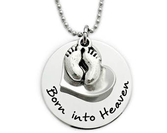 Personalized Infant Baby Memorial Necklace - Born Into Heaven - Child Infant Loss - Infant Pregnancy Loss - Miscarriage Remembrance - 1122