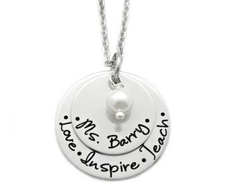 Personalized Teacher Necklace - Teacher Gift - Engraved Necklace - Love Inspire Teach - Teacher Appreciation - Personalized Jewelry - 1058