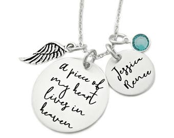 Personalized Memorial Necklace - A Piece of My Heart Lives In Heaven - Miscarriage Remembrance - Miscarriage Necklace - Infant Loss - 1389