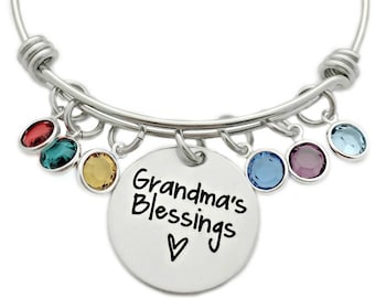 Bracelet de grand-mère personnalisé - Bénédictions de grand-mère - Bijoux gravés - Bracelet de pierre de naissance - Bénédictions de Mimi - Cadeau pour grand-mère - 1009