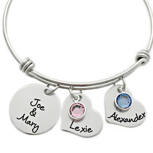 Personalized Family Bangle Bracelet - Mom Jewelry - Gift for Mom - Personalized Mom Bracelet - Engraved - Mother Bracelet With Names -1007