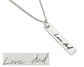 Handwritten Vertical Bar - Signature Jewelry - Custom Handwriting - Engraved Necklace - Handwritten Note Keepsake - Handwriting Gift - 1306