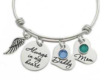 Personalized Always In My Heart Bracelet - Custom Jewelry - Expandable Wire Bangle - Miscarriage Loss Remembrance - Memorial Jewelry - 1118