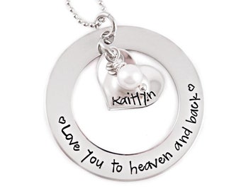 Personalized Love You To Heaven & Back Necklace - Engraved Jewelry - Washer Necklace - Personalized Necklace - Memorial Jewelry Loss - 1144