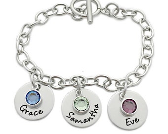 Personalized Charm Bracelet - Mother's Day Charm Bracelet with Children's Names - Personalized Engraved Mom Jewelry - Chain Bracelet - 1032