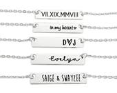 Personalized Bar Necklace - Engraved Jewelry - Stainless Steel - Roman Numeral - Long Bar Necklace - Simplistic Minimalist Jewelry - 1126