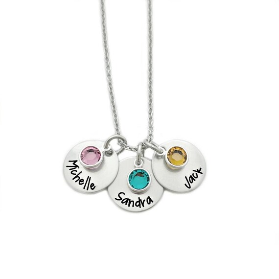 Jumping Birthstone Customized Engraved Silver Love Circle Necklace Personalized Family Name Necklace Heart Pendant Necklace Jumping Birthstone Customized Engraved Silver Love Circle Necklace Personalized Family Name Necklace Heart Pendant Necklace