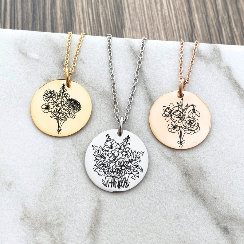 Birth Month Flower Bouquet Necklace Personalized Birth Flowers Mother's Day Gift Floral Birth Necklace Grandma Jewelry Gift N1331 image 1