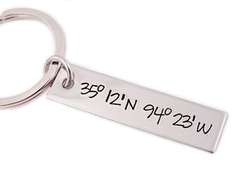 Personalized Coordinate Key Chain - Coordinates - Gift for Him - Engraved Jewelry - Stainless Steel - Latitude Longitude - 1064