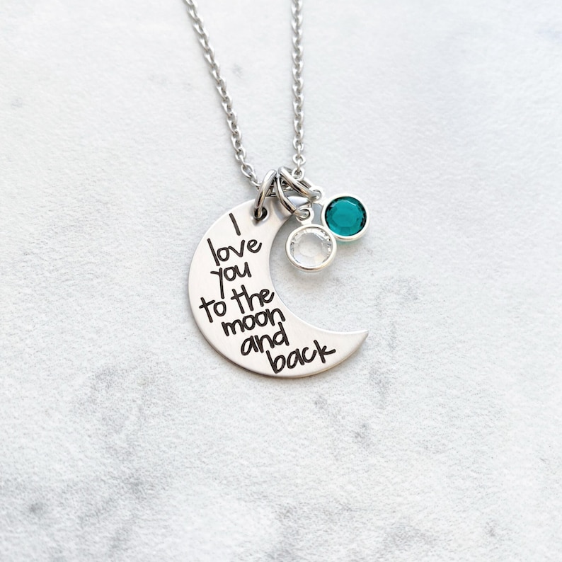 Personalized I Love You To The Moon And Back Necklace - Engraved Jewelry - Personalized Necklace - Mom Jewelry - Birthstone Necklace - 1206 image 2