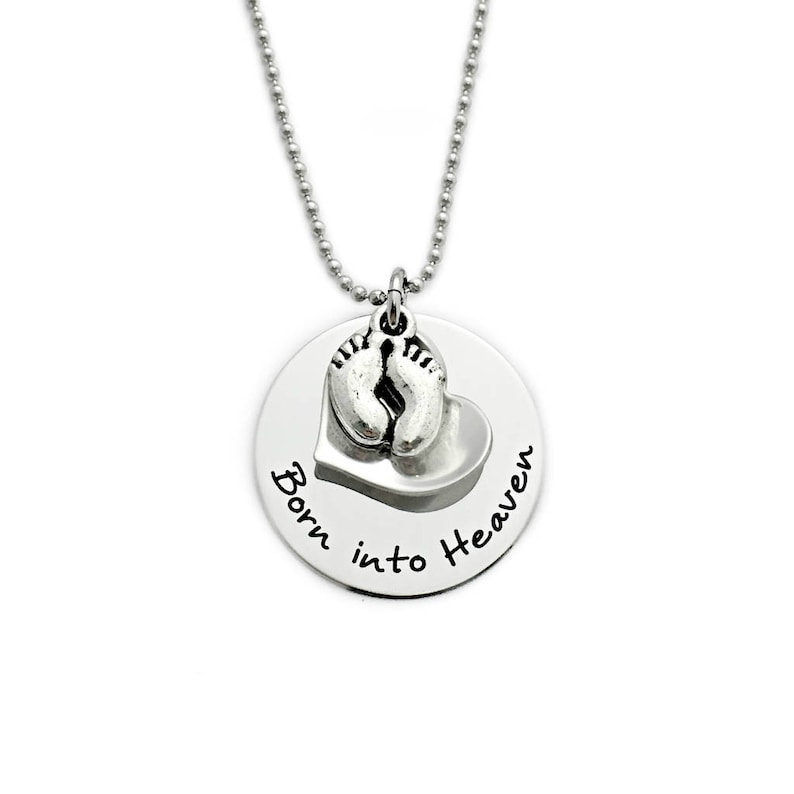 Personalized Infant Baby Memorial Necklace Born Into Heaven Child Infant Loss Infant Pregnancy Loss Miscarriage Remembrance 1122 image 1