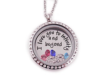 Collier personnalisé Infinity and Beyond - Collier gravé - Memory Locket - Je t'aime à l'infini et au-delà - Collier maman - 1224