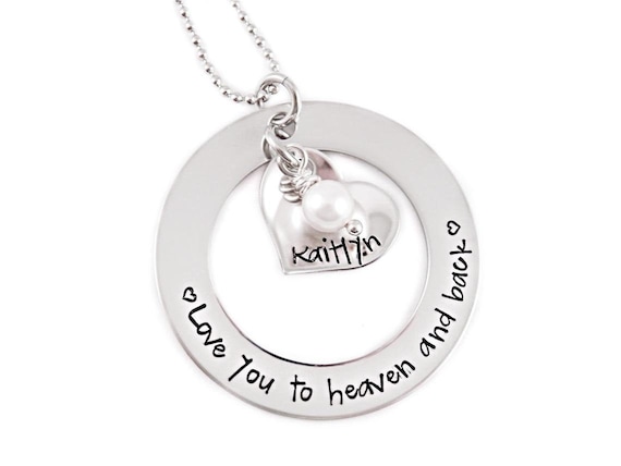 Personalized Love You To Heaven & Back Necklace - Engraved Jewelry - Washer Necklace - Personalized Necklace - Memorial Jewelry Loss - 1144