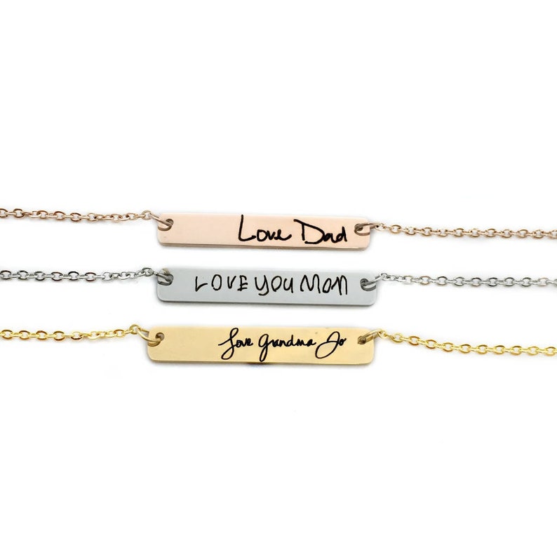 Handwriting Jewelry Bar Necklace Signature Necklace Signature Jewelry Rose Gold Bar Handwritten Bar Personalized Bar 1300 image 1