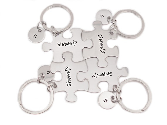 Personalized Sisters Puzzle Piece Keychain Set Engraved | Etsy