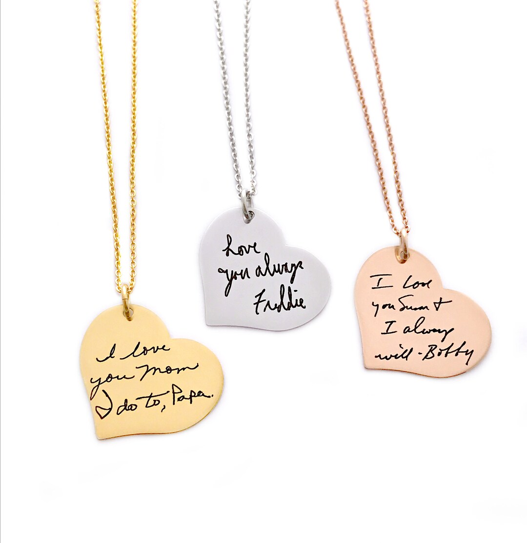 Personalized Handwriting Jewelry Handwriting Heart Necklace Signature