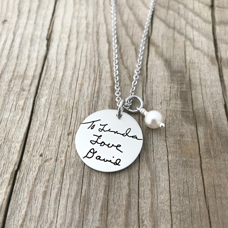Personalized Handwriting Necklace Signature Jewelry Round Etsy