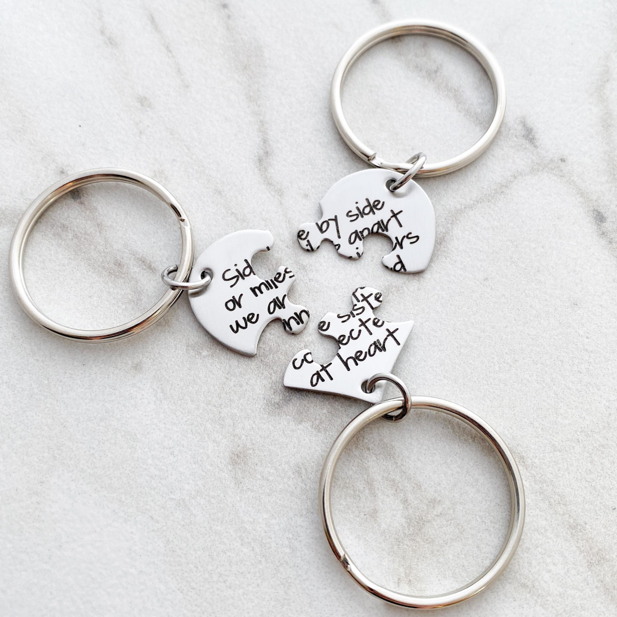 Side Friend R 3 Best Friend Keychain Set - Side by Side or Miles Apart Puzzle Piece ...