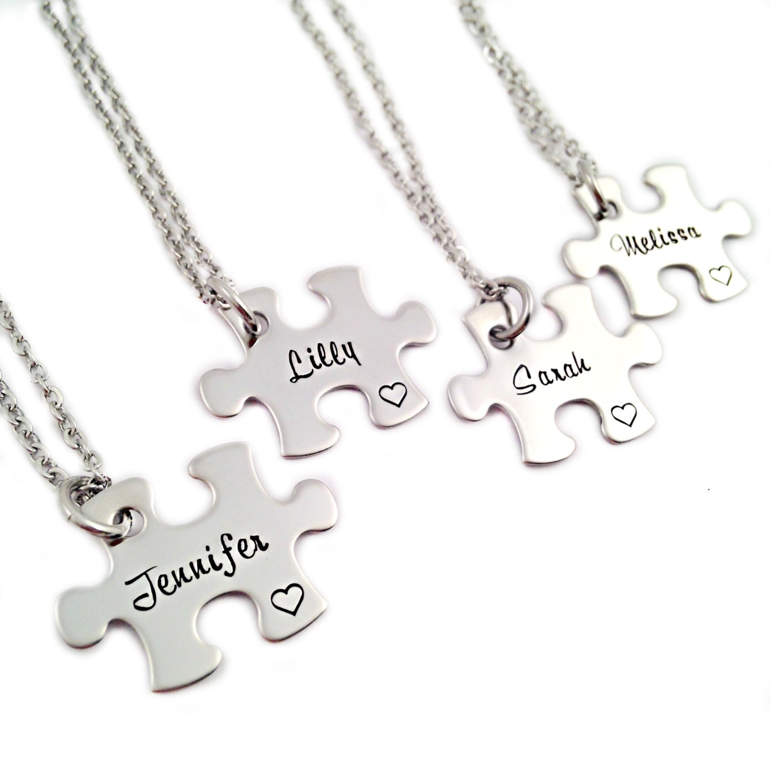 Bridesmaid Gift Puzzle Piece Necklace Set Engraved Puzzle Etsy