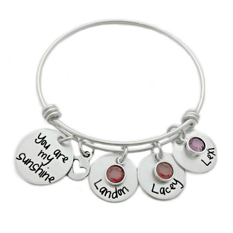 Kids Names Mom Personalized You Are My Sunshine Bracelet Engraved Jewelry Expandable Bangle Personalized Bangle Bracelet 1047