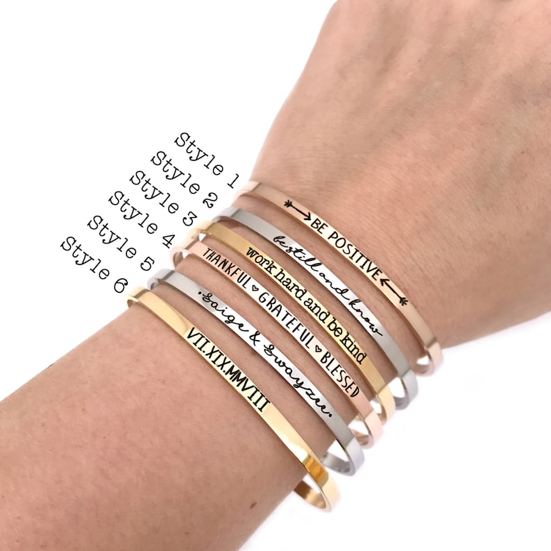 Personalized Cuff Bracelet Inspirational Bangle Bracelets Motivation Skinny Cuffs Hand Stamped Stacking Bangle Be Kind 1183 image 3