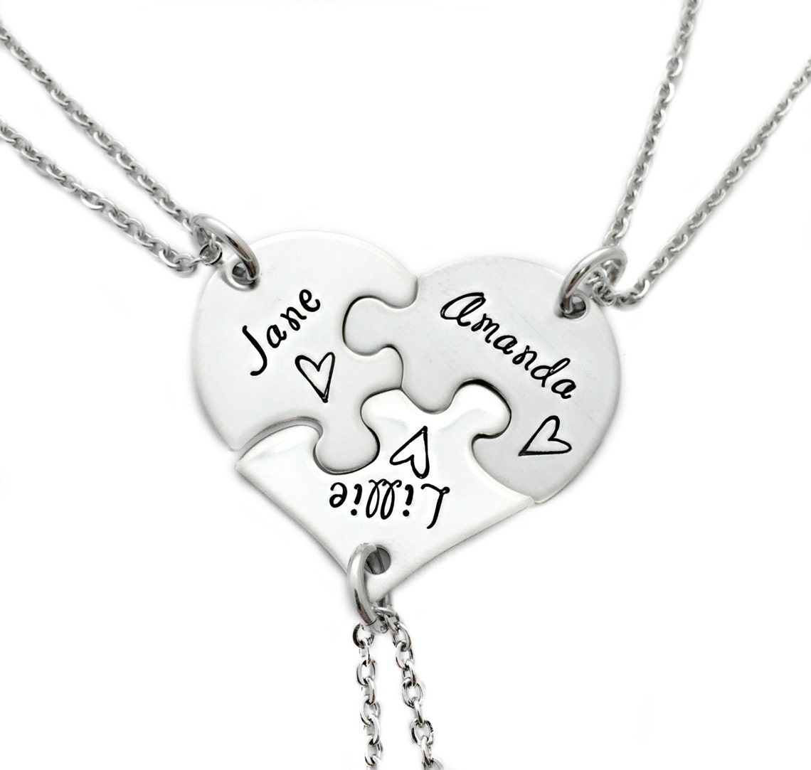 Best Friends Sisters Puzzle Piece Heart Necklace Set of 3 - Etsy