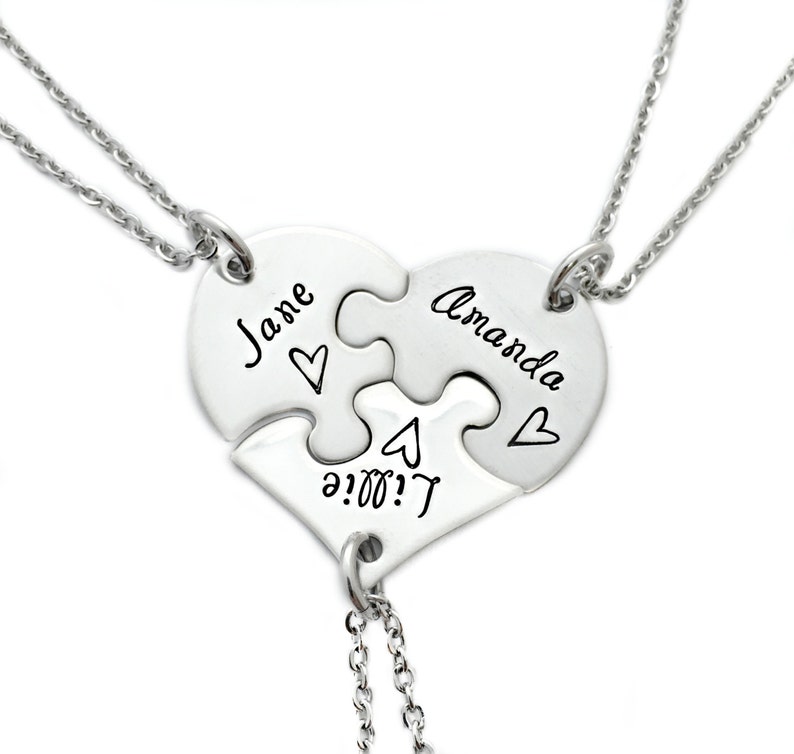 Best Friends Sisters Puzzle Piece Heart Necklace Set of 3 Etsy