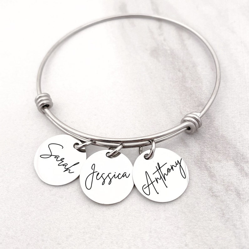 Personalized Names Bangle Bracelet Personalized Jewelry Expandable Bangle Children's Name Bracelet Mother Bracelet Gift for Her 1270 image 1