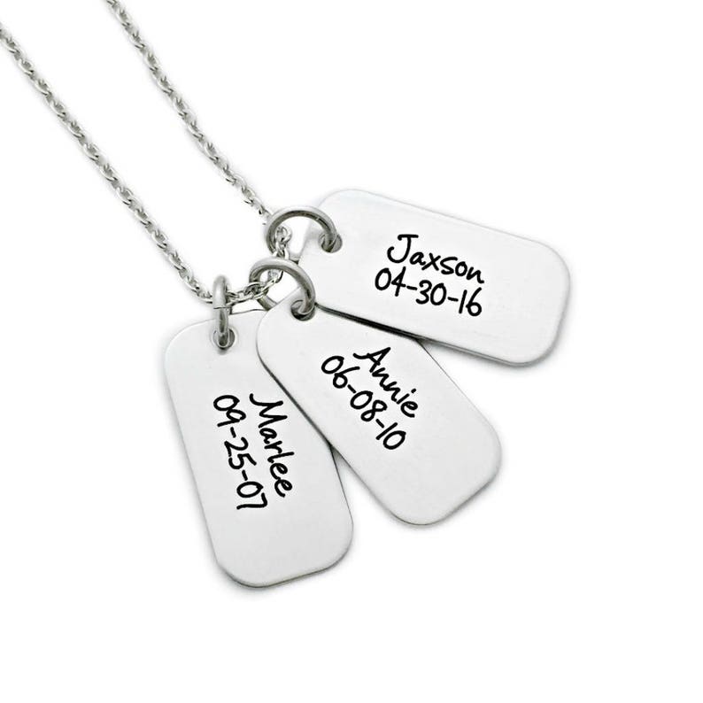 Personalized Dog Tag Name Date Necklace 3 Tags Daddy Etsy