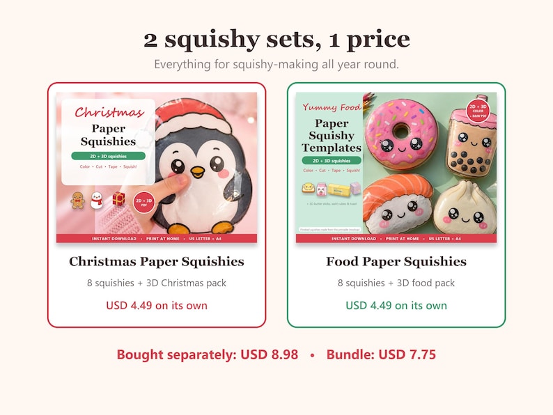 Paper Squishy Template Bundle, 2D and 3D Squishies: Christmas and Food ...