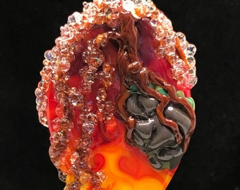 Sunset with Bonsai on a Cliff, Handmade Lampwork Focal Bead, Tree Focal Bead, Sparkly Dichroic Focal Bead