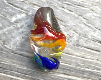 Feather Rainbow Glass Focal Bead, Handmade Glass Focal Bead