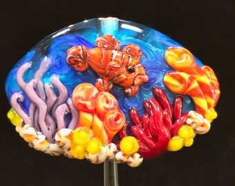 Clown Fish Handmade Lampwork Glass Focal Bead, Ocean Coral Glass Focal Bead, Colorful Glass Focal Beads