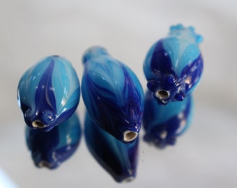 Set of Three Ombre Blue Lampwork Focal Beads, Blue Beads, Colorful Beads, Blue Glass Beads. Ombre Bead, Glass Ombre Beads
